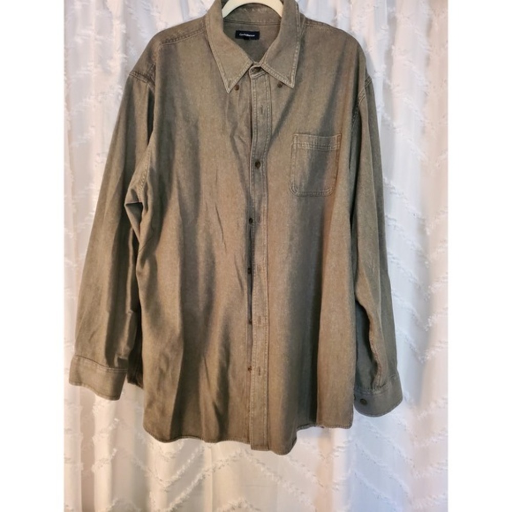Croft & Barrow Mens XXL Long Sleeve Button Front Shirt Olive Green Pocket